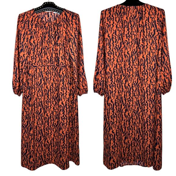 Elizabeth And James Tiger Print Cinched Midi Dress Small - Picture 2 of 12